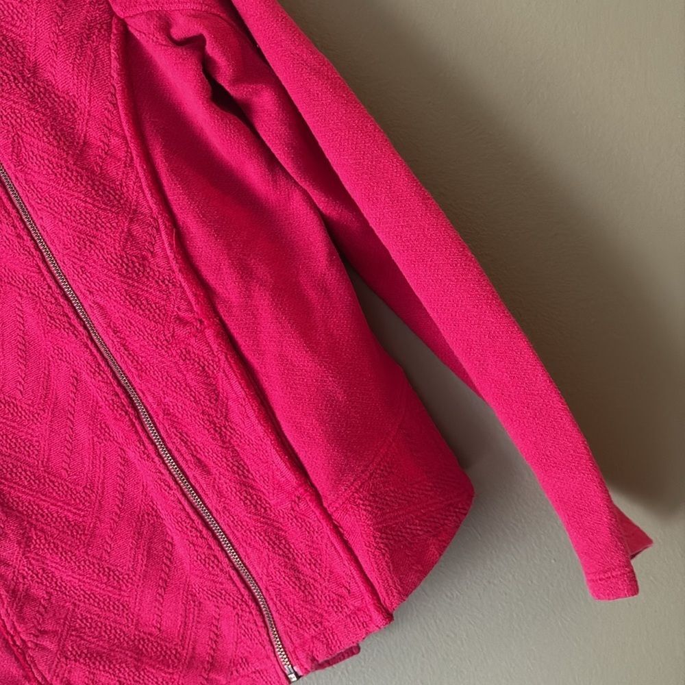 NWT Lucky Brand Pink Embroidered Distressed Zip Blazer Jacket Sz L - Picture 6 of 9